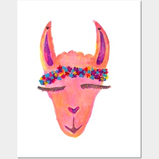 Cute Watercolor Llama with a Flower Crown Posters and Art